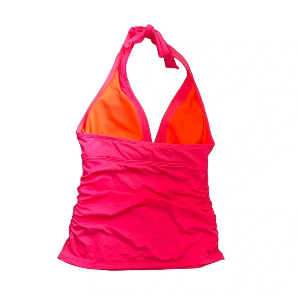 Athleta Hot Pink Halter Triangle Ruched Tankini Swim Top Small Women’s